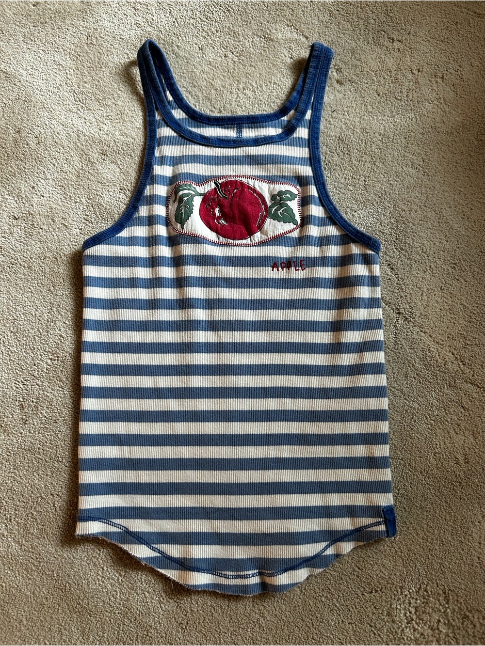 We the Free Blue & White Striped Tank with Red Apple Patch